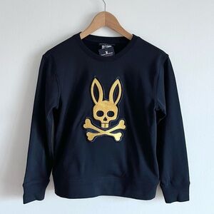 Psycho Bunny Blue Crewneck Sweatshirt with Gold Skull Bunny Patch 10-12 yo Boy